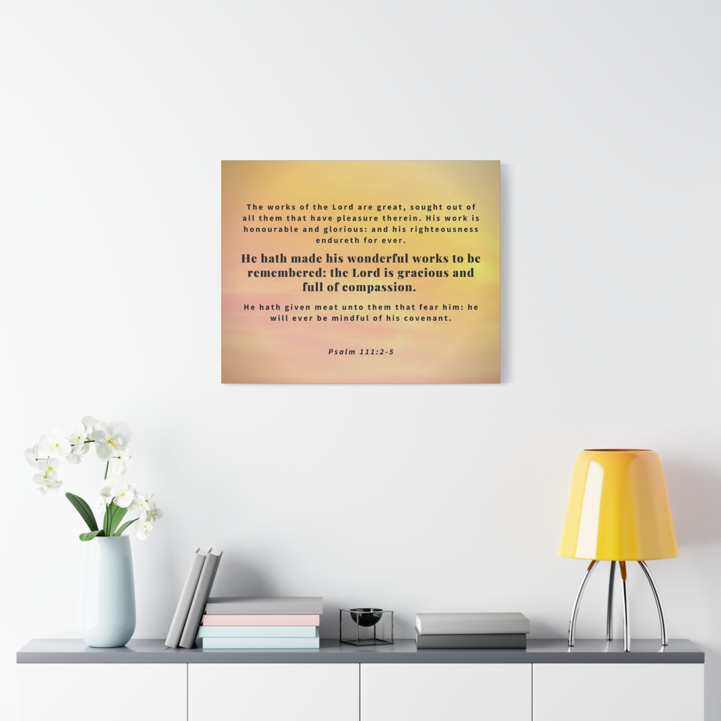 Scripture Canvas Wonderful Works Psalm 111:2-5 Christian Wall Art Bible Verse Print Ready to Hang