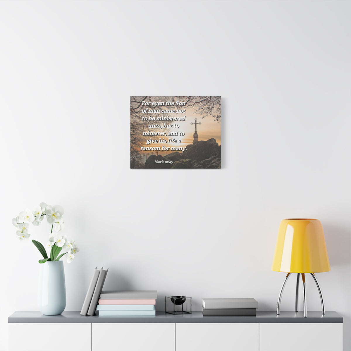 Scripture Canvas Son Of Man Mark 10:45 Christian Wall Art Bible Verse Print Ready to Hang