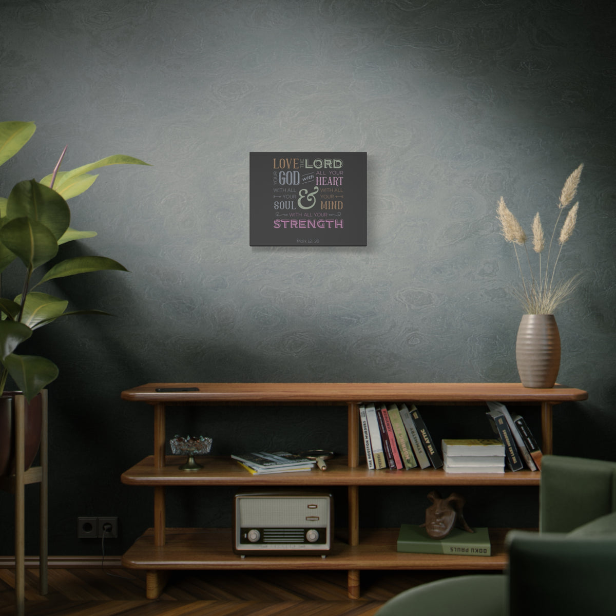 Scripture Canvas With All Your Mind Mark 12:30 Christian Wall Art Bible Verse Print Ready to Hang