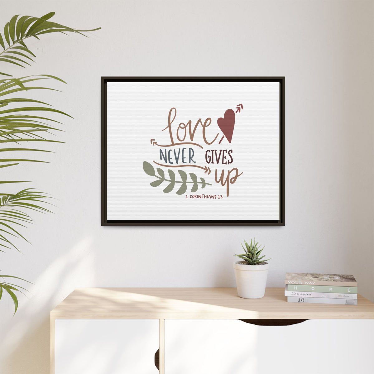 Scripture Canvas Love Never Gives Up 1 Corinthians 13 Christian Wall Art Bible Verse Print Ready to Hang