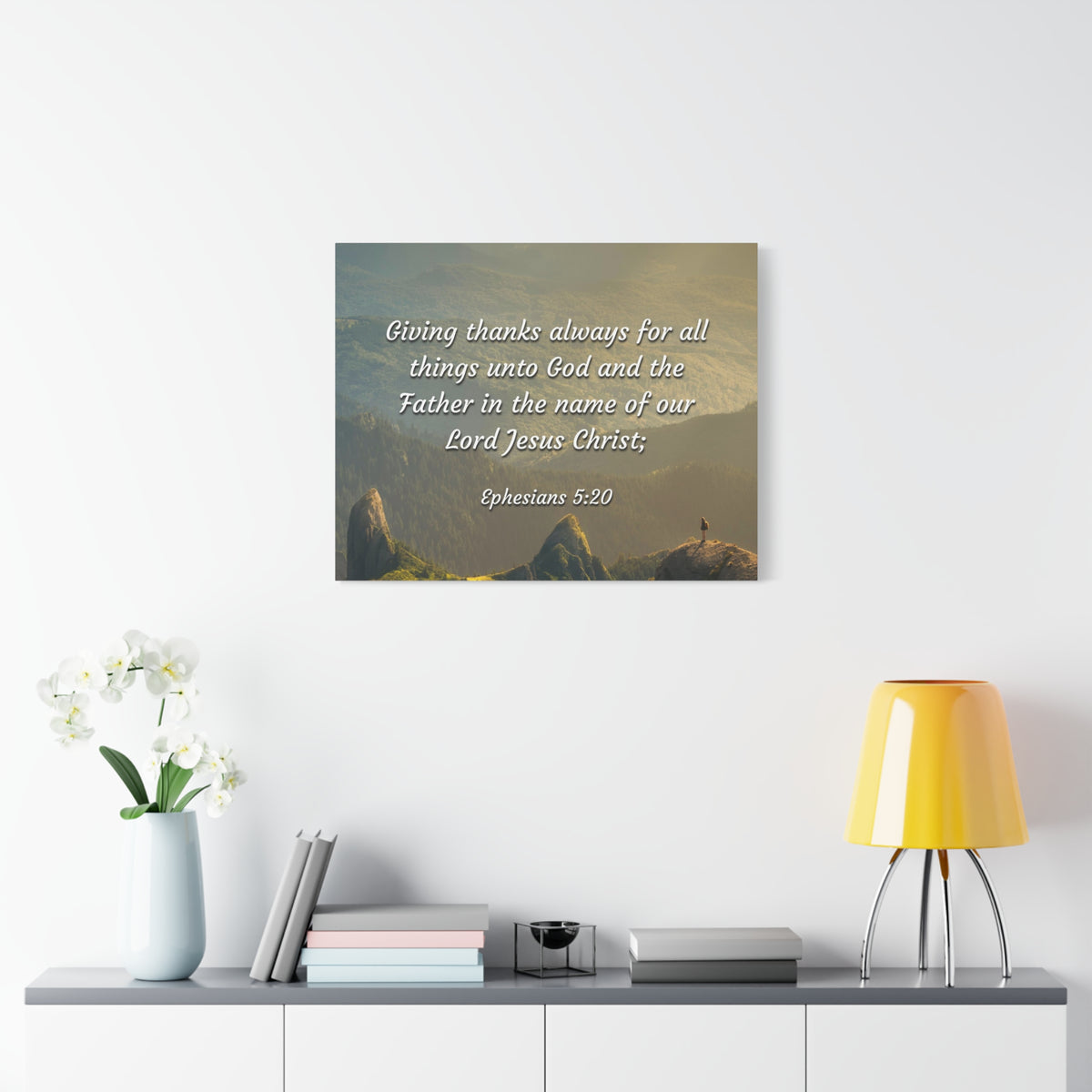 Scripture Canvas In The Name Ephesians 5:20 Christian Wall Art Bible Verse Print Ready to Hang