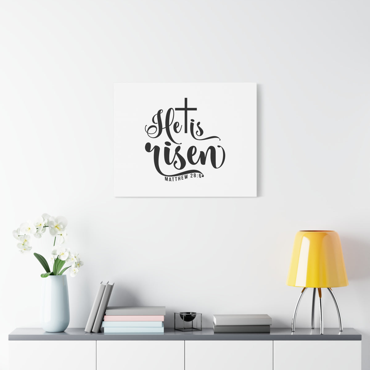 Scripture Canvas He Is Risen Matthew 28:6 Christian Wall Art Bible Verse Print Ready to Hang