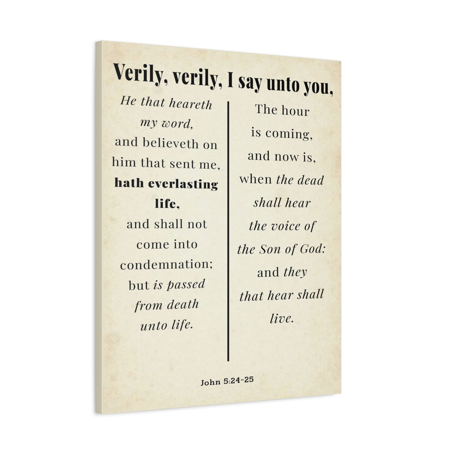 Scripture Walls John 5:24-25 Regeneration and Eternal Life Bible Verse Canvas Christian Wall Art Ready to Hang Unframed