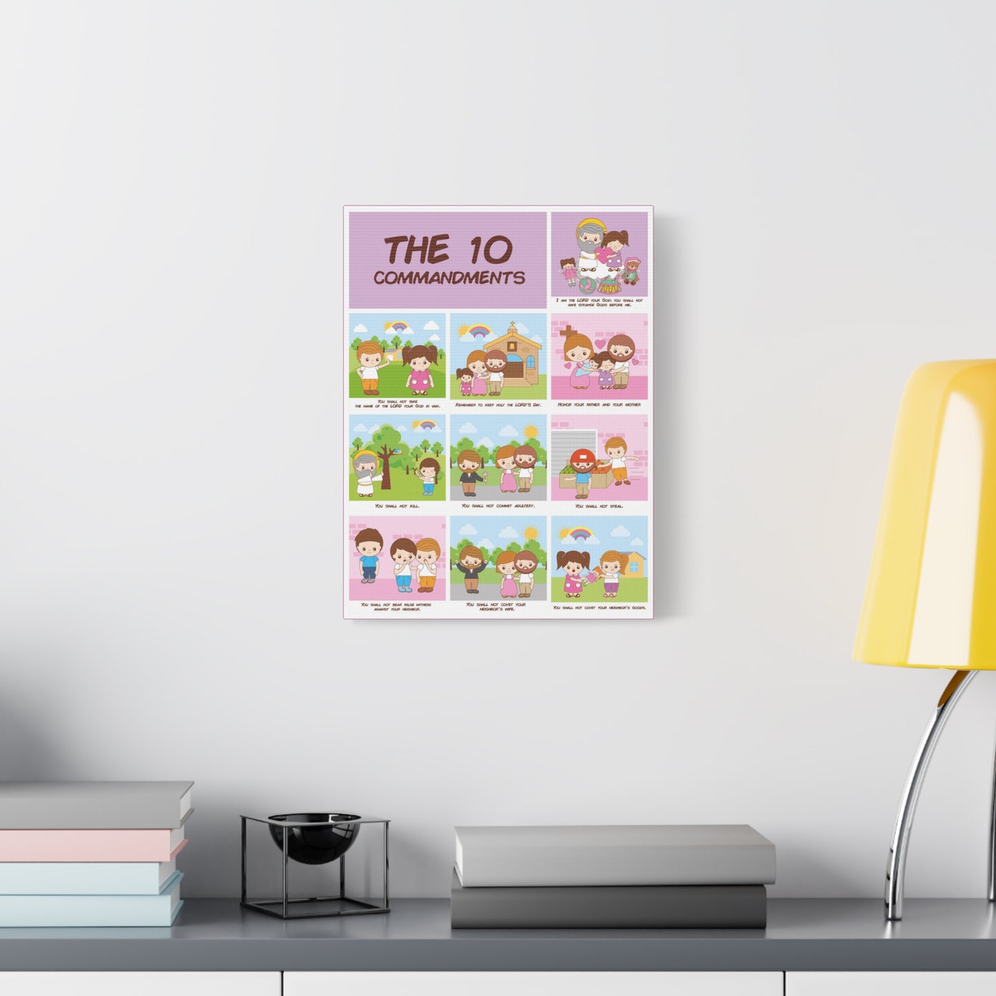 Ten Commandments Wall Decor for Kids Bible Canvas for Church, Classroom, Sunday School, or Homeschool, Christian Learning Old Testament