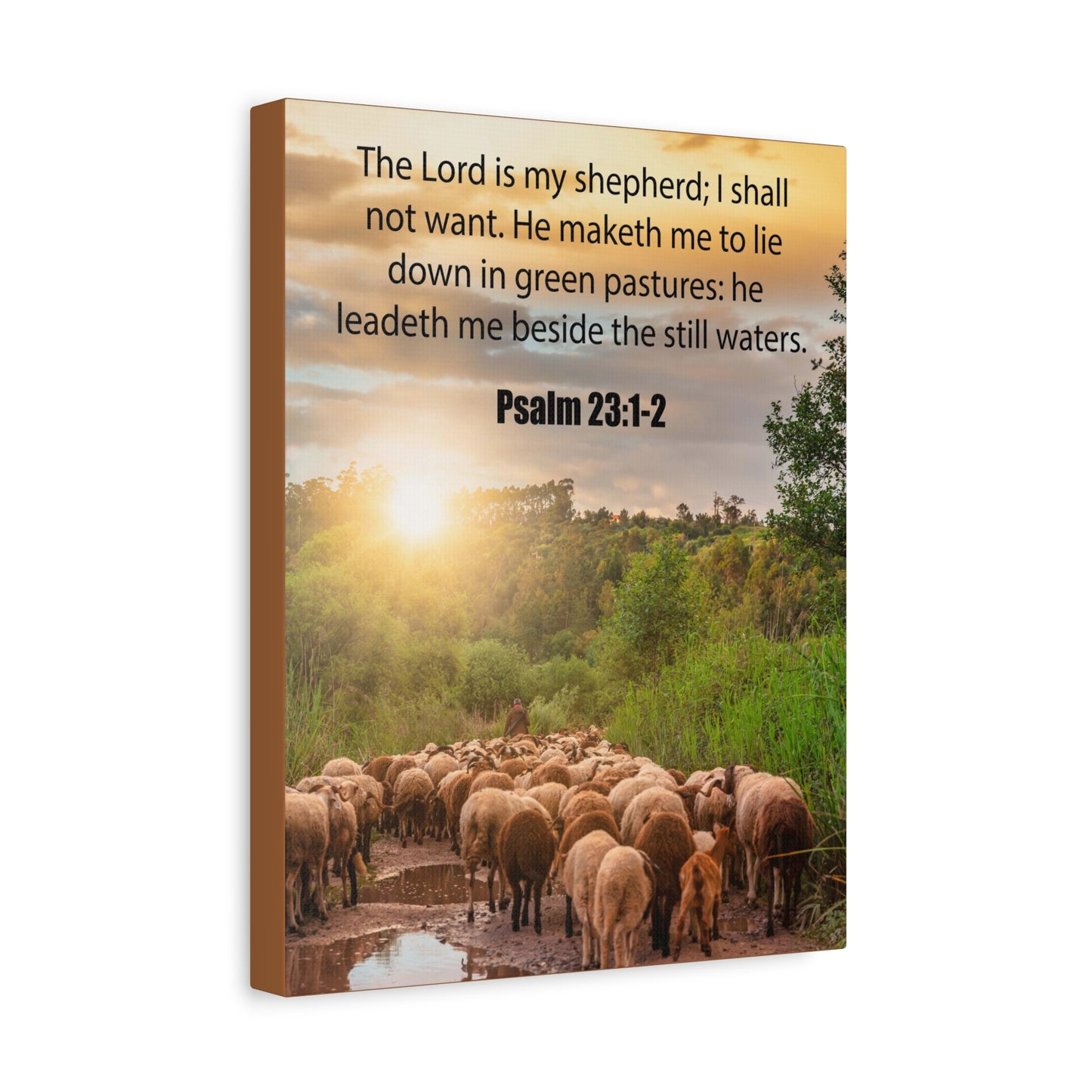 Scripture Canvas Green Pastures Psalm 23:1-2 Christian Wall Art Bible Verse Print Ready to Hang