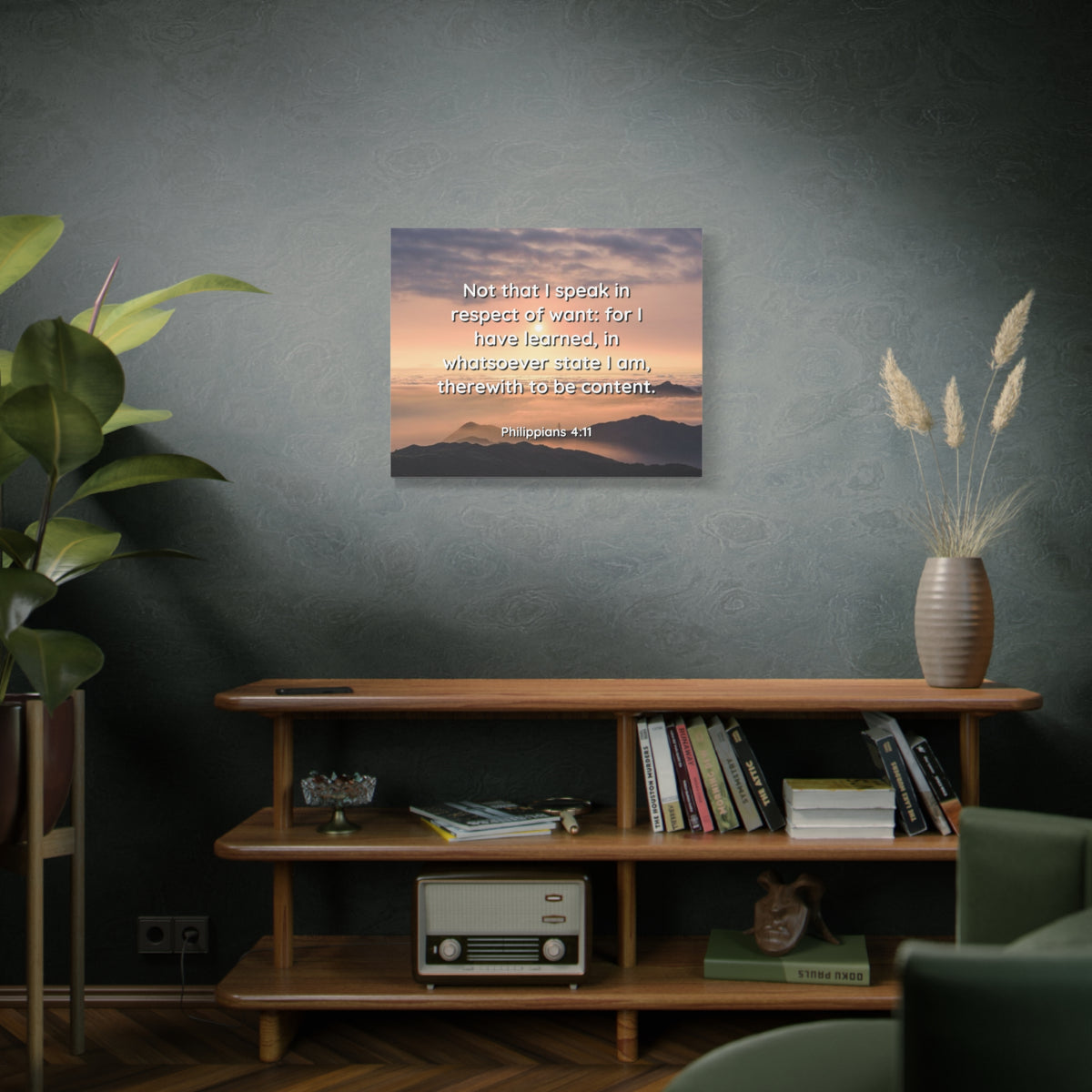 Scripture Canvas Respect Of Want Philippians 4:11 Christian Wall Art Bible Verse Print Ready to Hang
