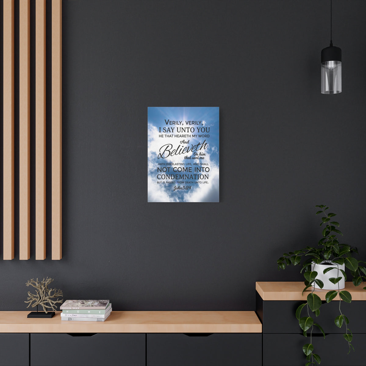 Scripture Canvas Everlasting Life John 5:24 Christian Wall Art Bible Verse Print Ready to Hang