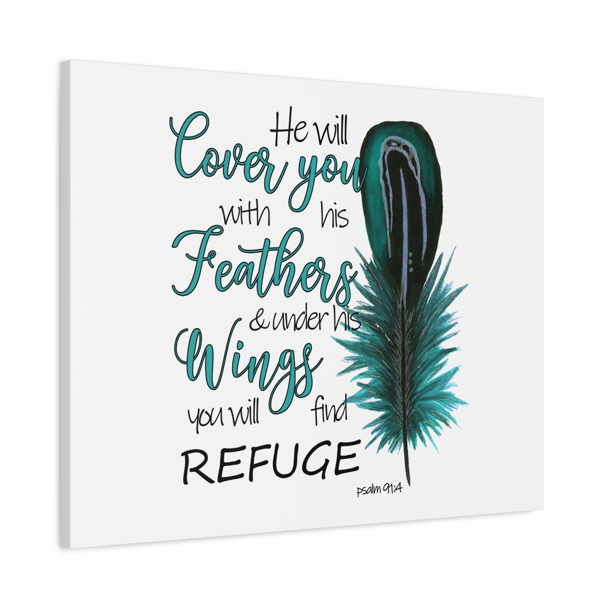 Scripture Canvas He Will Cover You Psalm 91:4 Christian Wall Art Bible Verse Print Ready to Hang