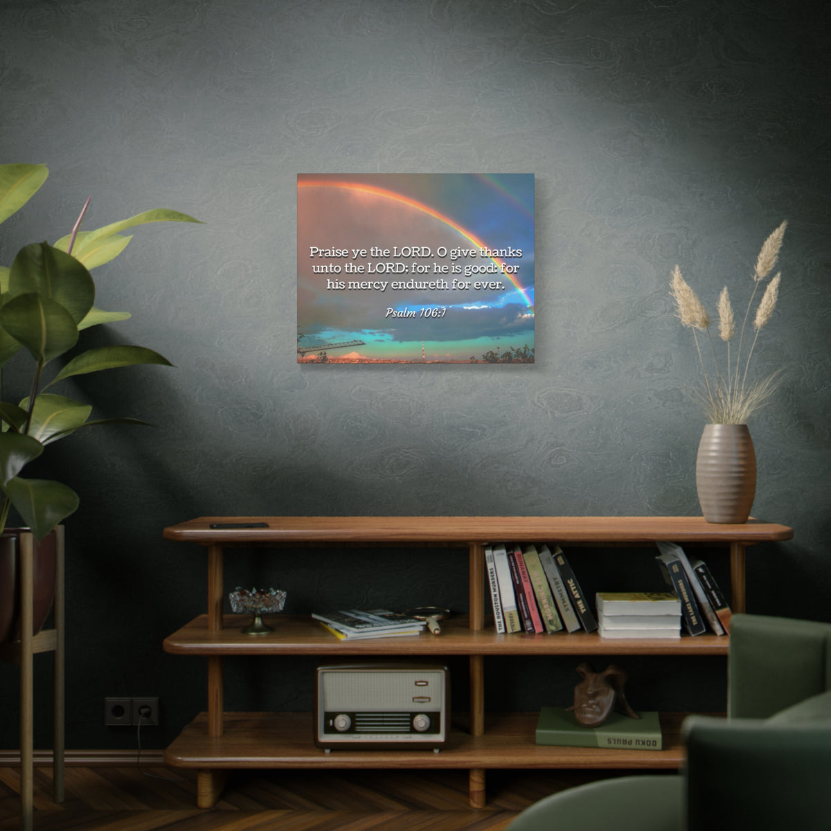 Scripture Canvas Praise Ye Psalm 106:1 Christian Wall Art Bible Verse Print Ready to Hang