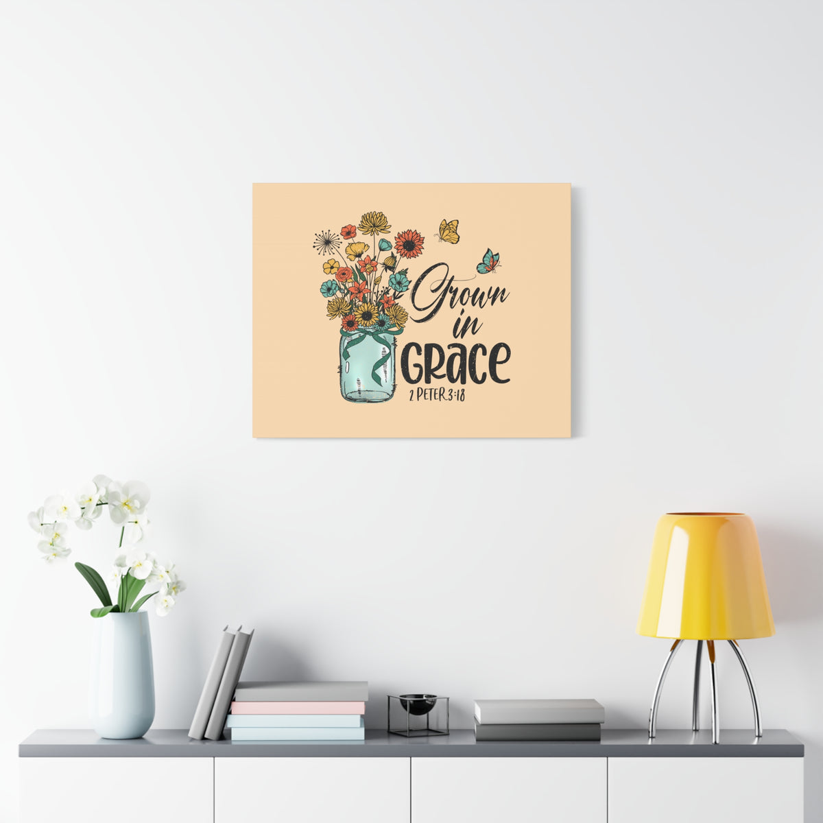 Scripture Canvas Grown In Grace 2 Peter 3:18 Christian Wall Art Bible Verse Print Ready to Hang