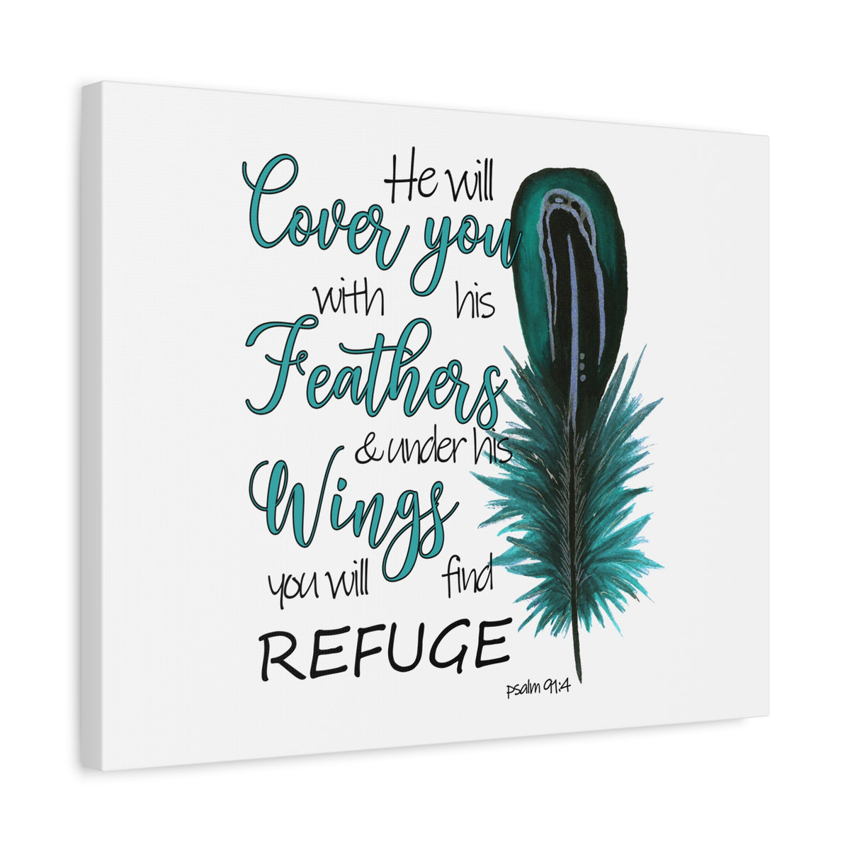 Scripture Canvas He Will Cover You Psalm 91:4 Christian Wall Art Bible Verse Print Ready to Hang