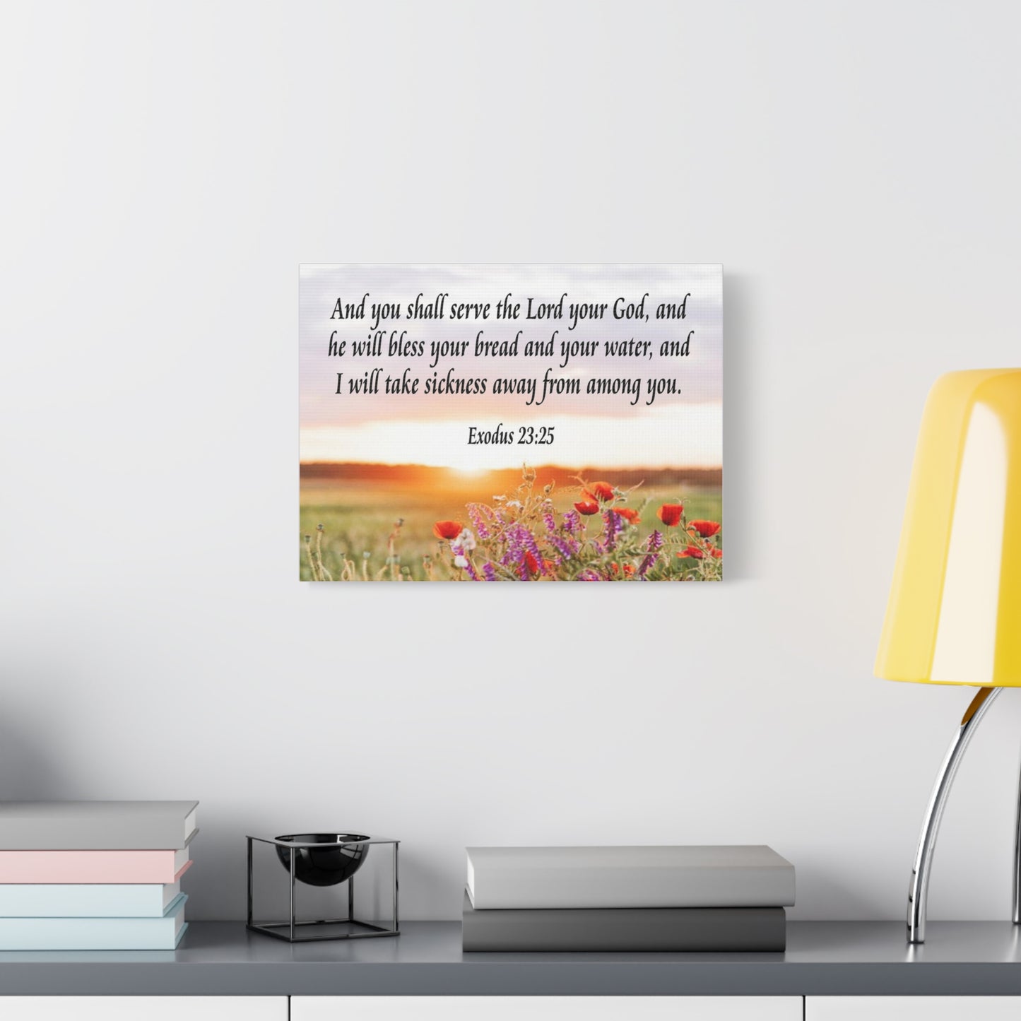 Bible Verse Canvas And You Shall Serve the Lord Exodus 23:25 Scripture Wall Art Christian Home Decor