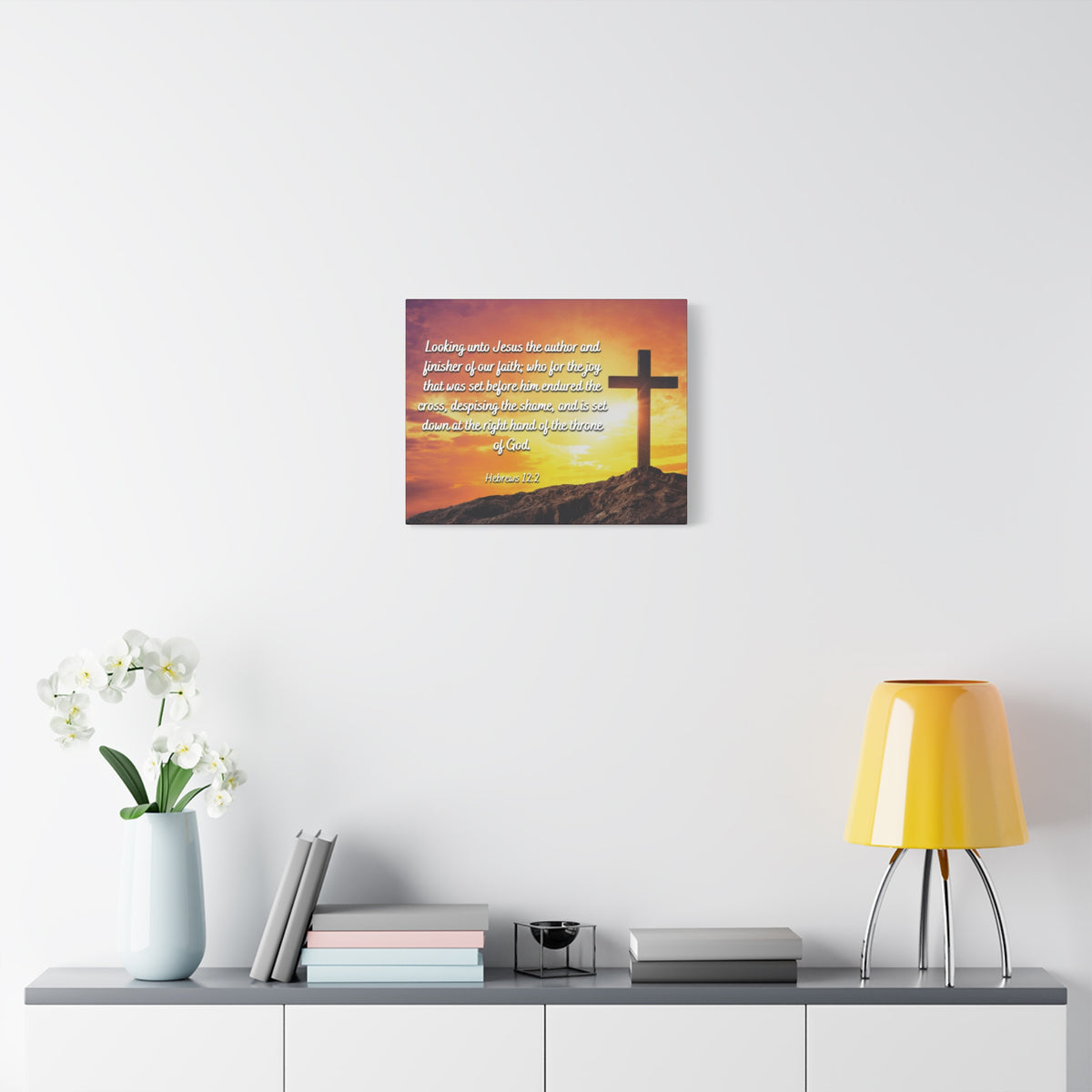 Scripture Canvas Endured The Cross Hebrews 12:2 Christian Wall Art Bible Verse Print Ready to Hang