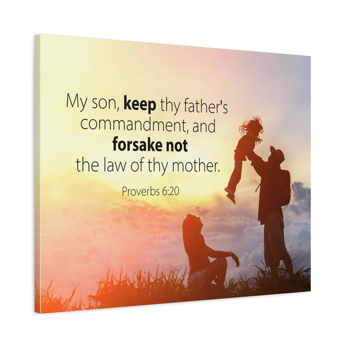 Scripture Canvas The Law of Thy Mother Proverbs 6:20 Christian Wall Art Bible Verse Print Ready to Hang