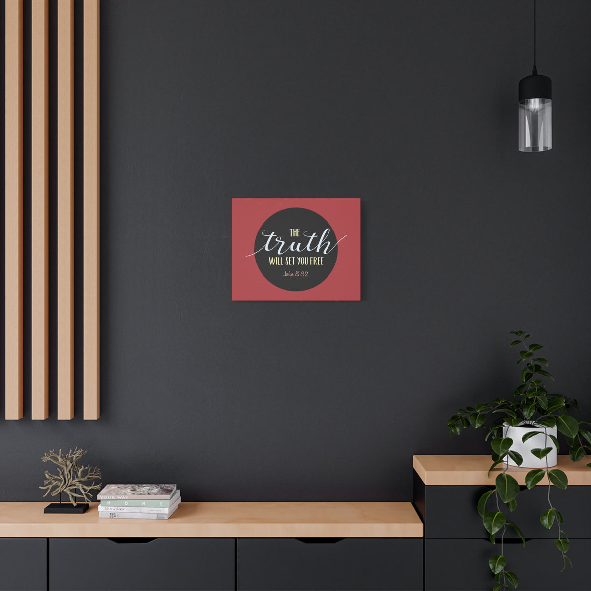Scripture Canvas The Truth Red John 8:32 Christian Wall Art Bible Verse Print Ready to Hang