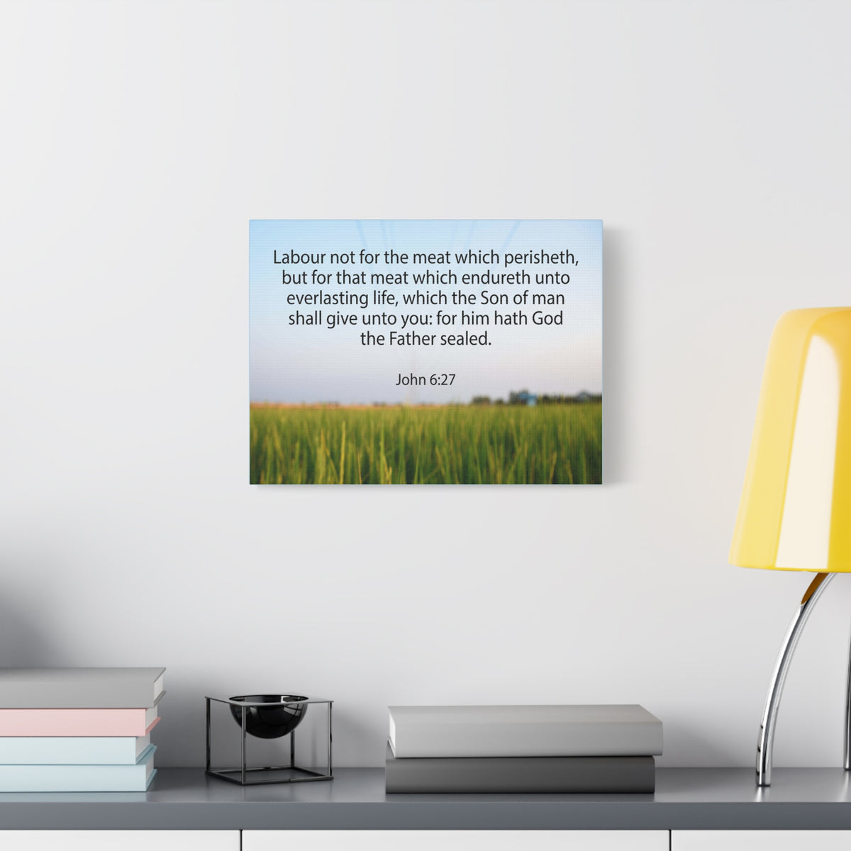 Scripture Canvas Labour Not For The Meat John 6:27 Christian Wall Art Bible Verse Print Ready to Hang
