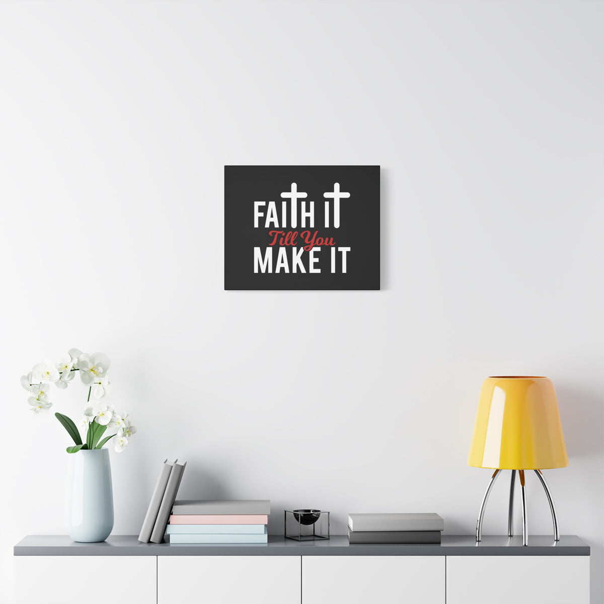 Scripture Canvas Faith It Till You Make It Hebrews 11:1 Red Christian Wall Art Bible Verse Print Ready to Hang