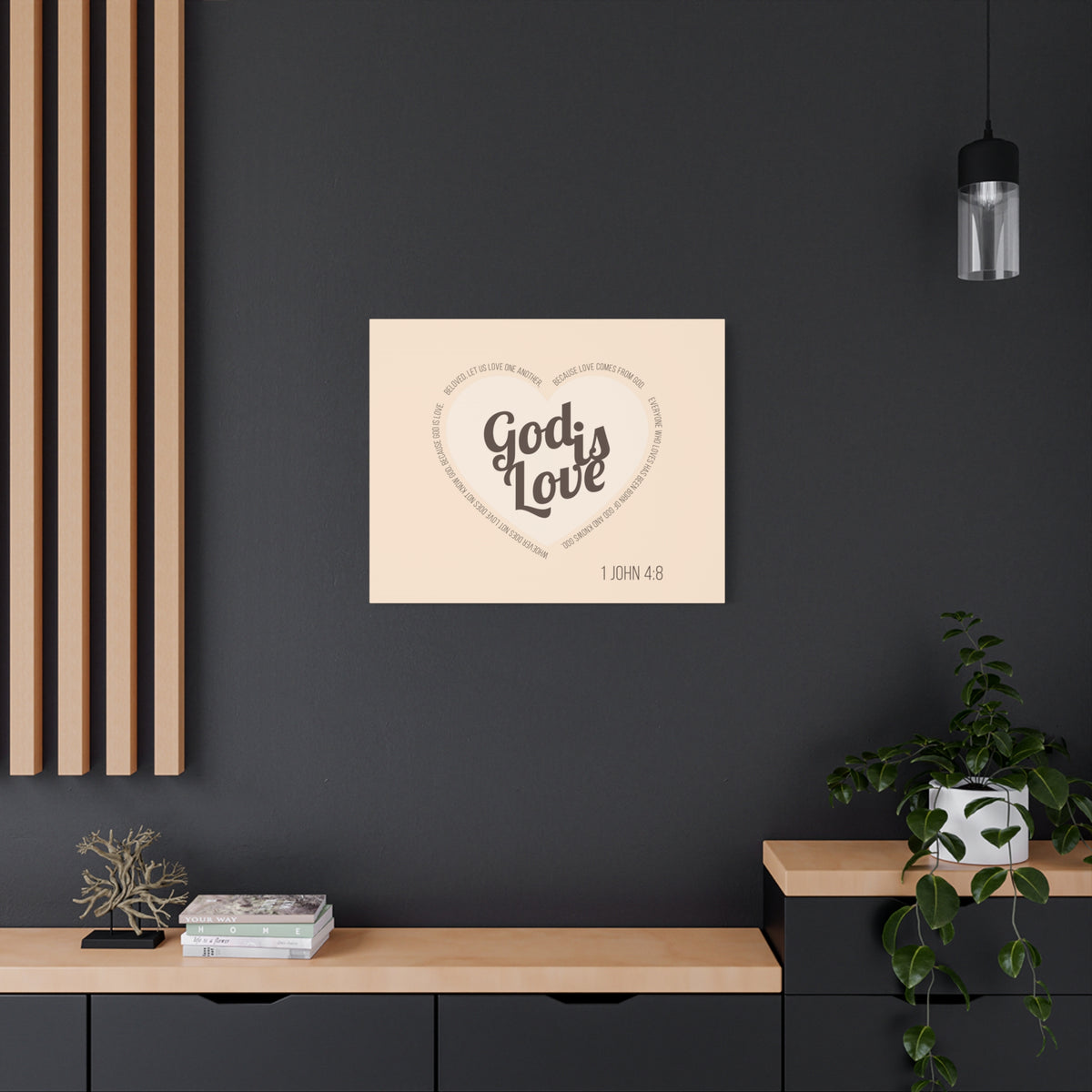 Scripture Canvas God Is Love 1 John 4:8 Light Brown Christian Wall Art Bible Verse Print Ready to Hang