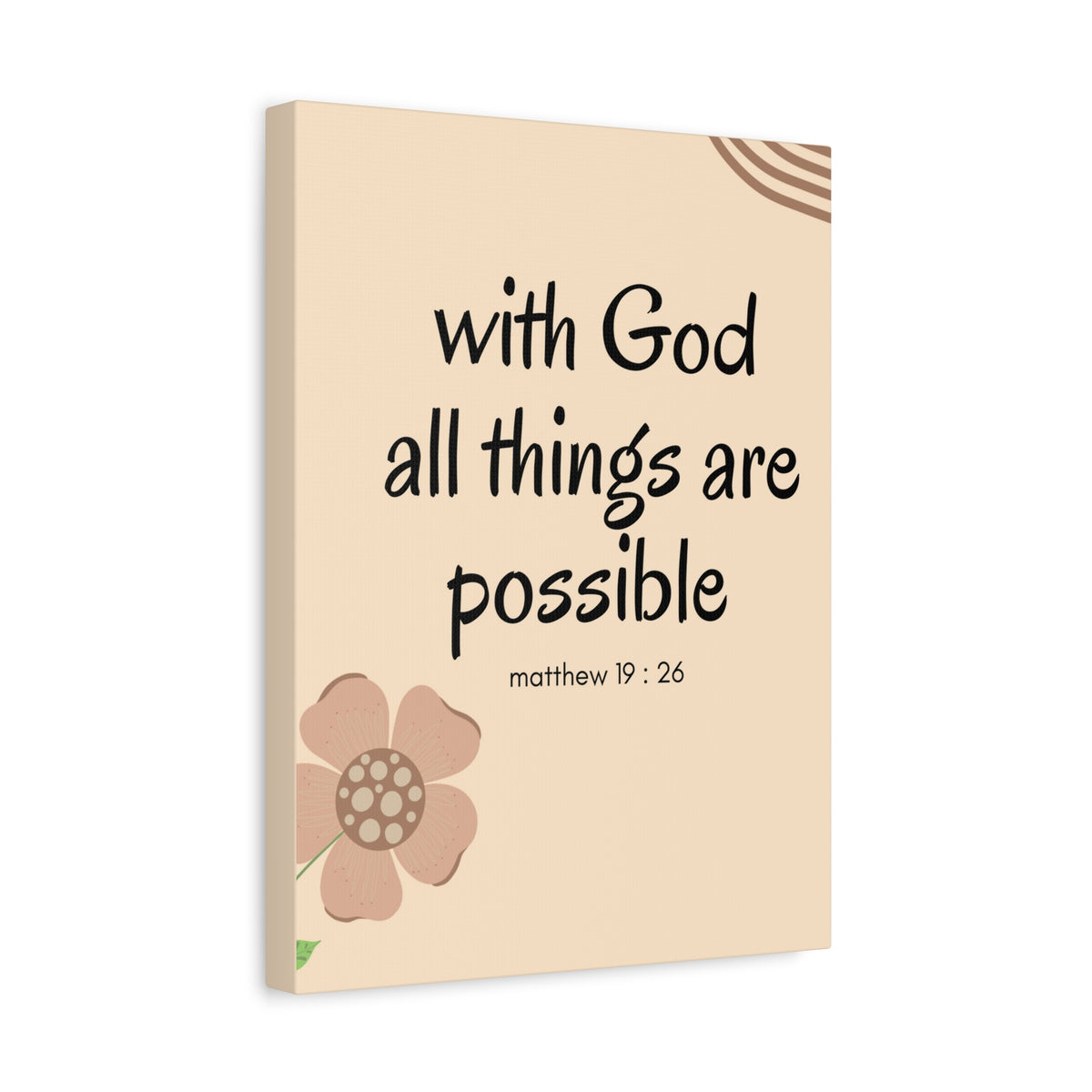 Scripture Canvas All Things Are Possible Matthew 19:26 Brown Flower Christian Wall Art Bible Verse Print Ready to Hang