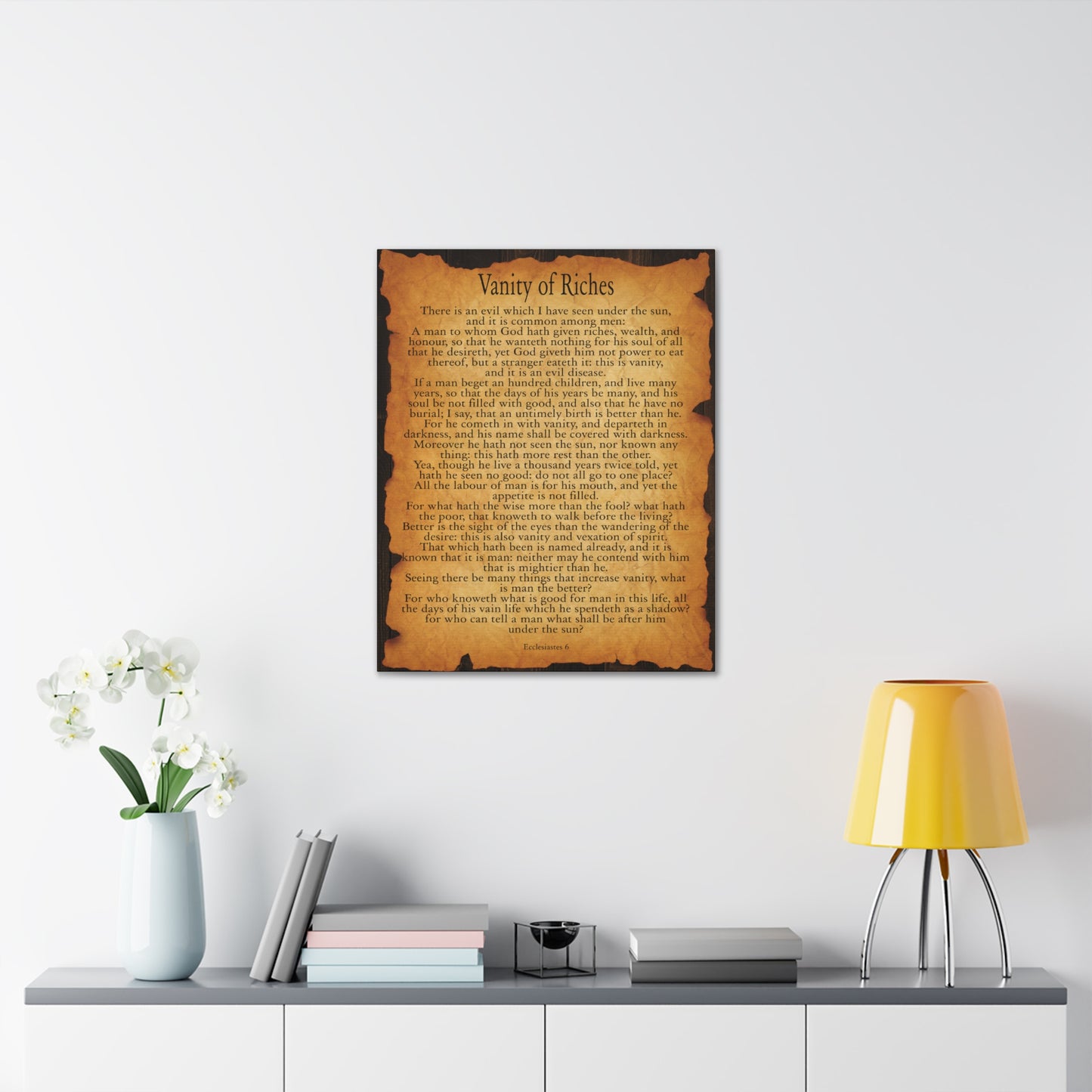 Vanity of Riches Ecclesiastes 6 Gold Brown Bible Verse Canvas Christian Wall Art Ready to Hang