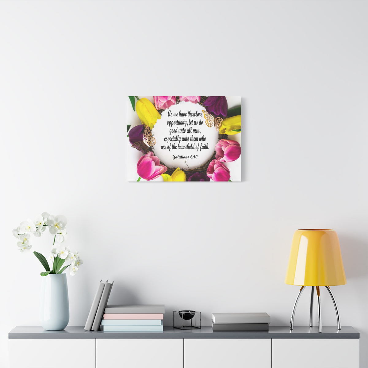 Scripture Canvas Household of Faith Galatians 6:10 Christian Wall Art Bible Verse Print Ready to Hang