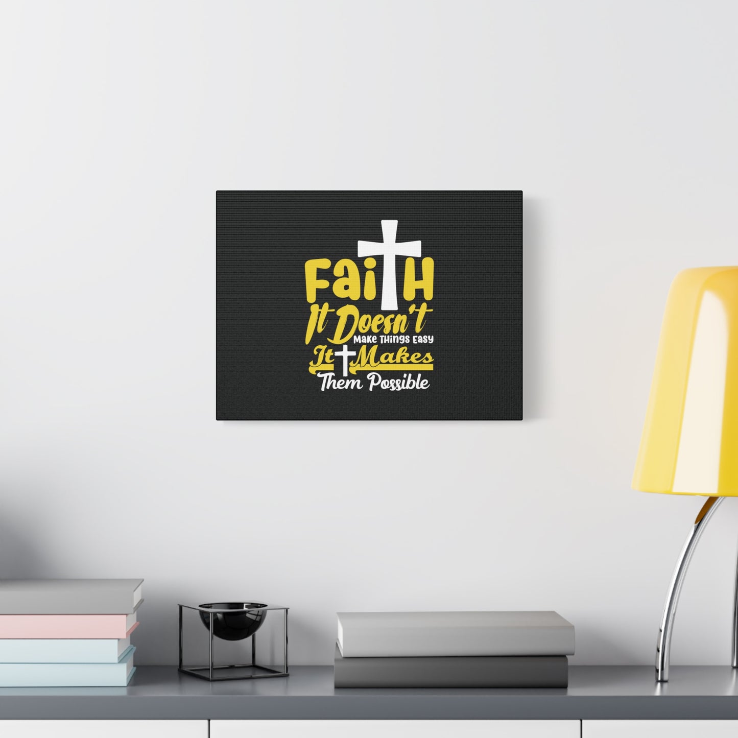 Scripture Canvas Faith Yellow Luke 1:37 Christian Wall Art Bible Verse Print Ready to Hang