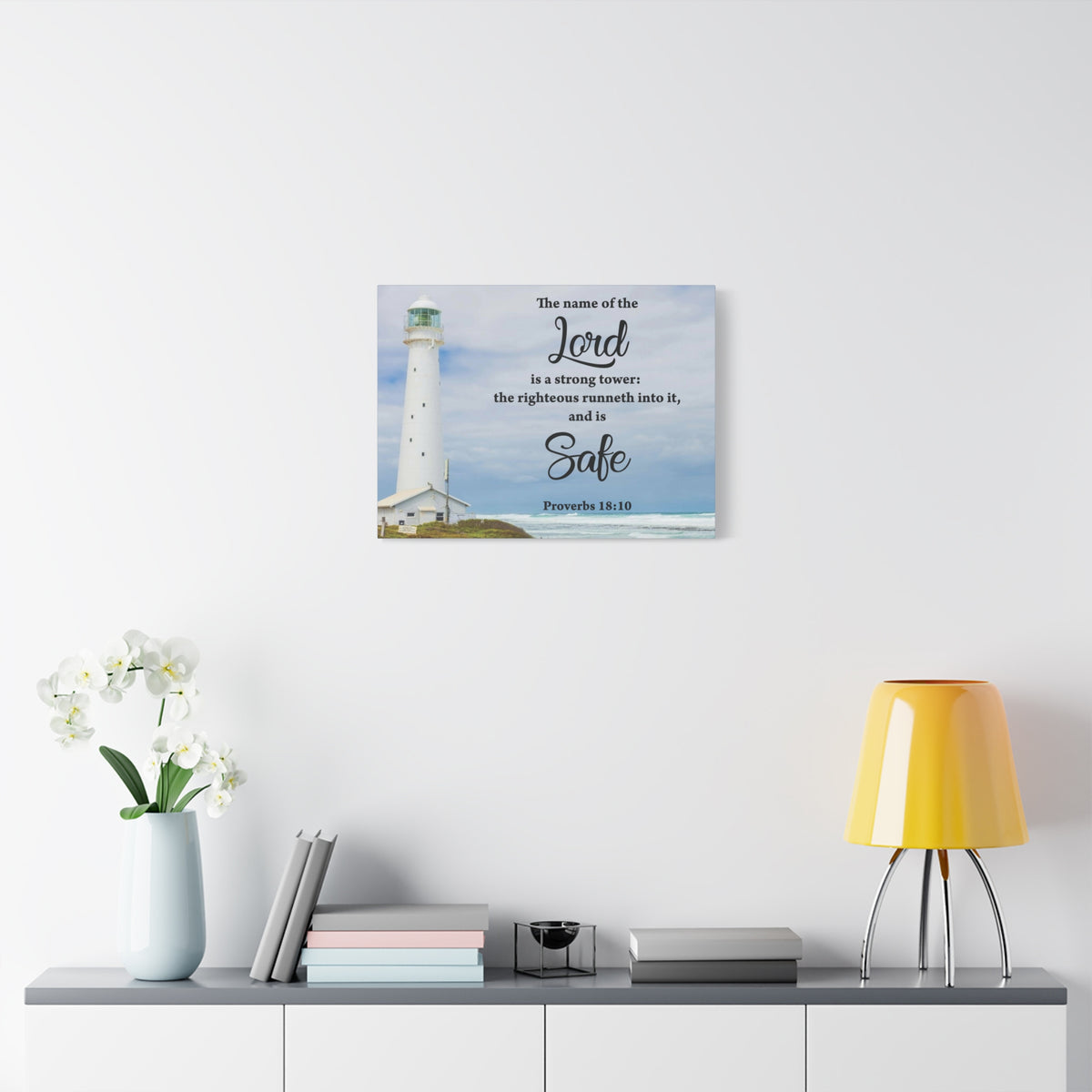 Scripture Canvas The Lord is Safe Proverbs 18:10 Christian Wall Art Bible Verse Print Ready to Hang