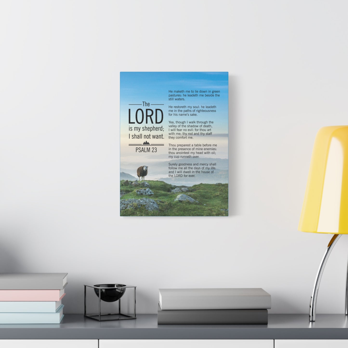 Bible Verse Canvas The Lord is My Shepherd Blue Sky Psalm 23 Wall Art Christian Home Decor