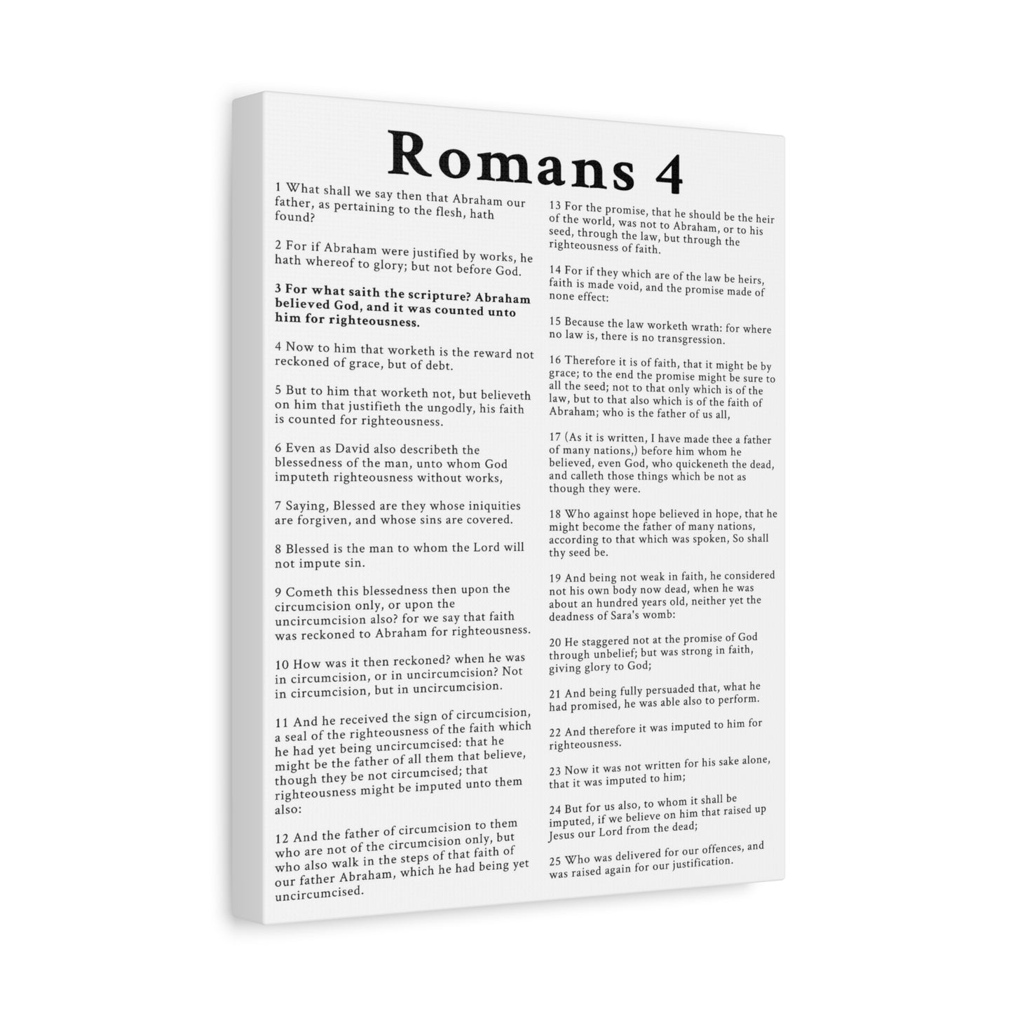 Scripture Walls Romans 4 Chapter White Bible Canvas Christian Wall Art Ready to Hang Unframed