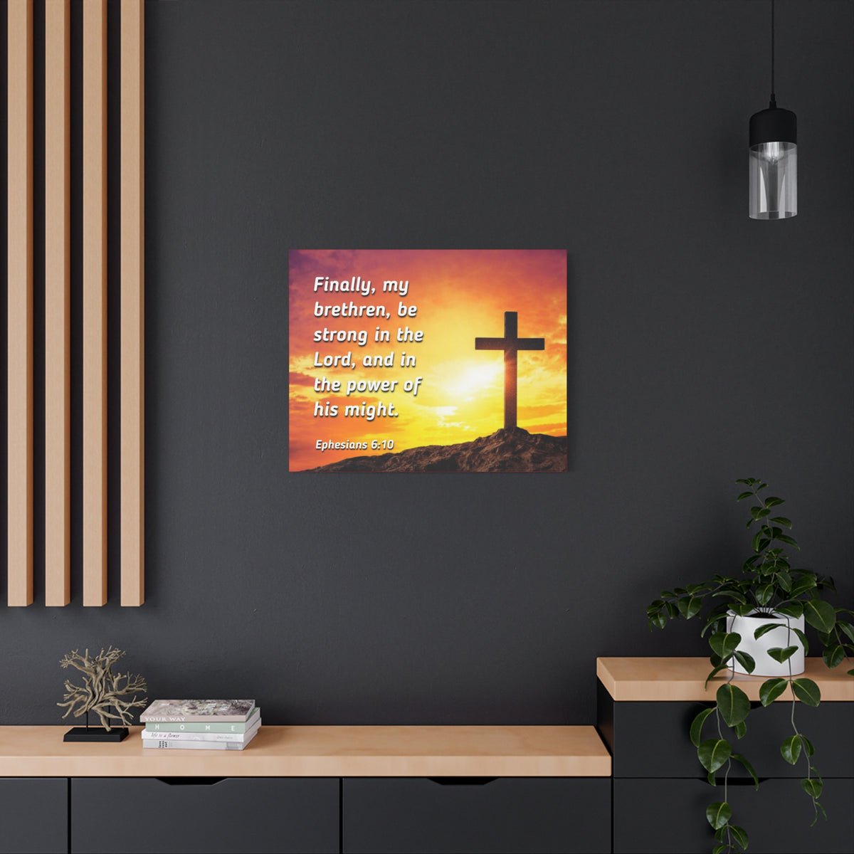 Scripture Canvas Be Strong Ephesians 6:10 Christian Wall Art Bible Verse Print Ready to Hang