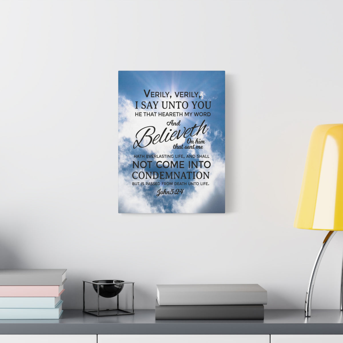 Scripture Canvas Everlasting Life John 5:24 Christian Wall Art Bible Verse Print Ready to Hang