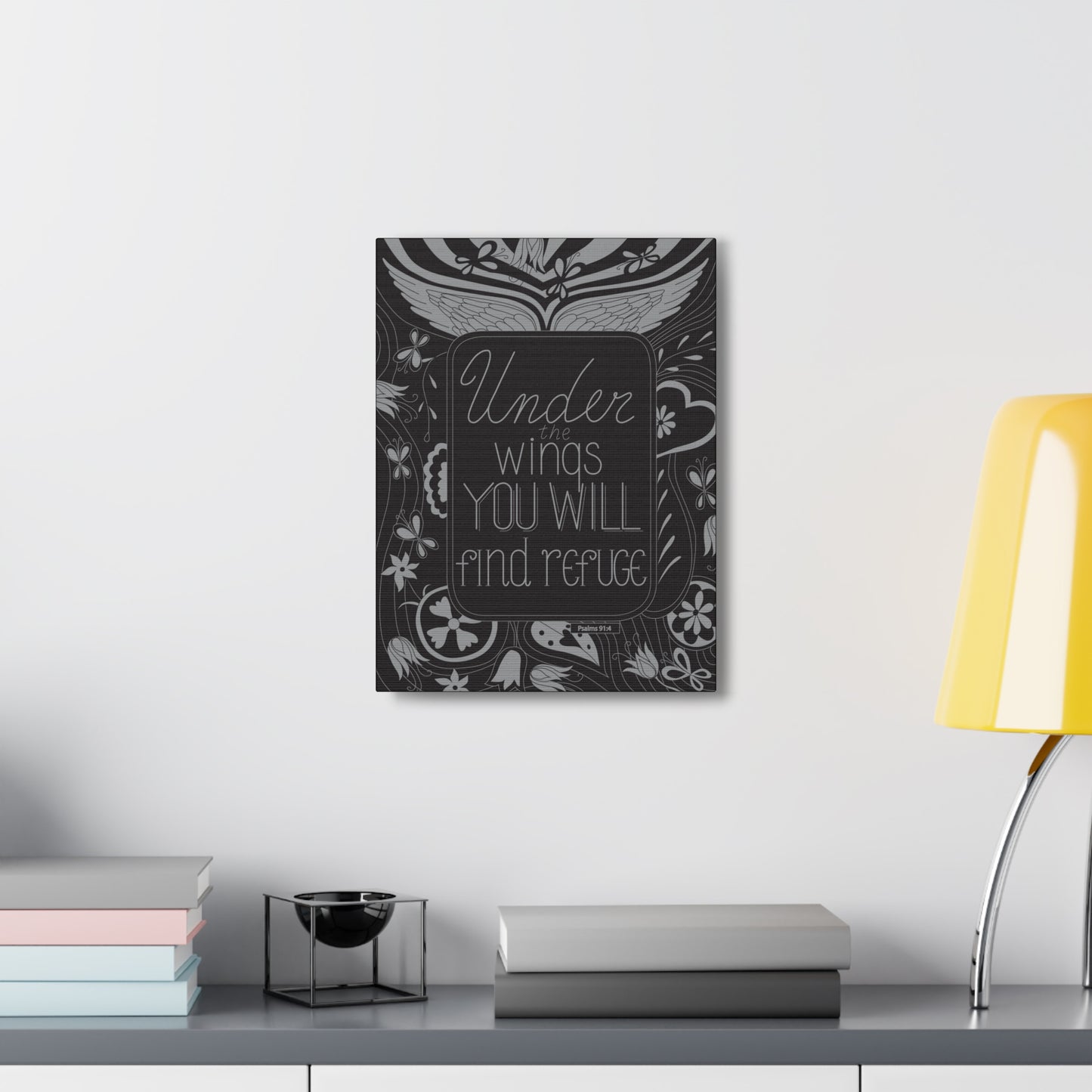 You Will Find Refuge Psalm 91:4 Bible Verse Canvas Christian Wall Art Ready to Hang