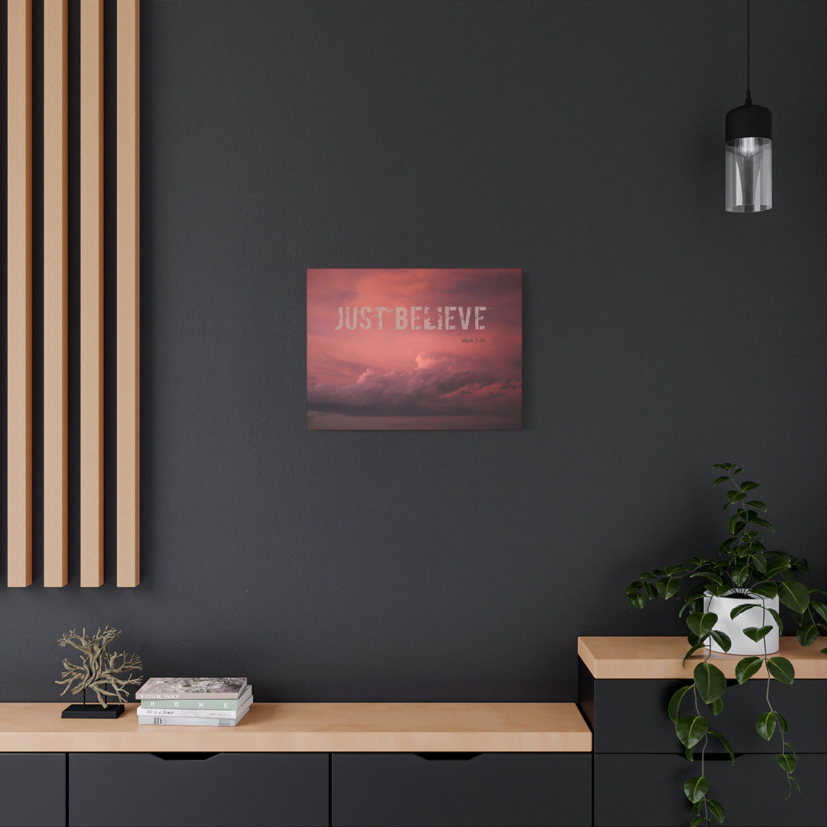 Scripture Canvas Just Believe Red Mark 5:36 Christian Wall Art Bible Verse Print Ready to Hang