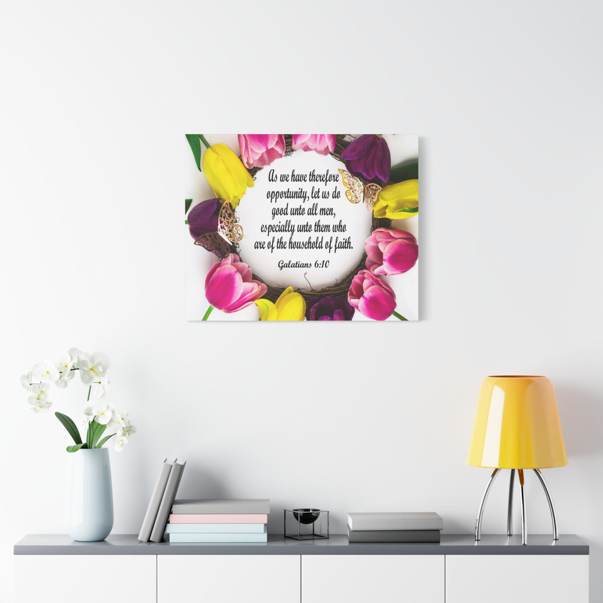 Scripture Canvas Household of Faith Galatians 6:10 Christian Wall Art Bible Verse Print Ready to Hang