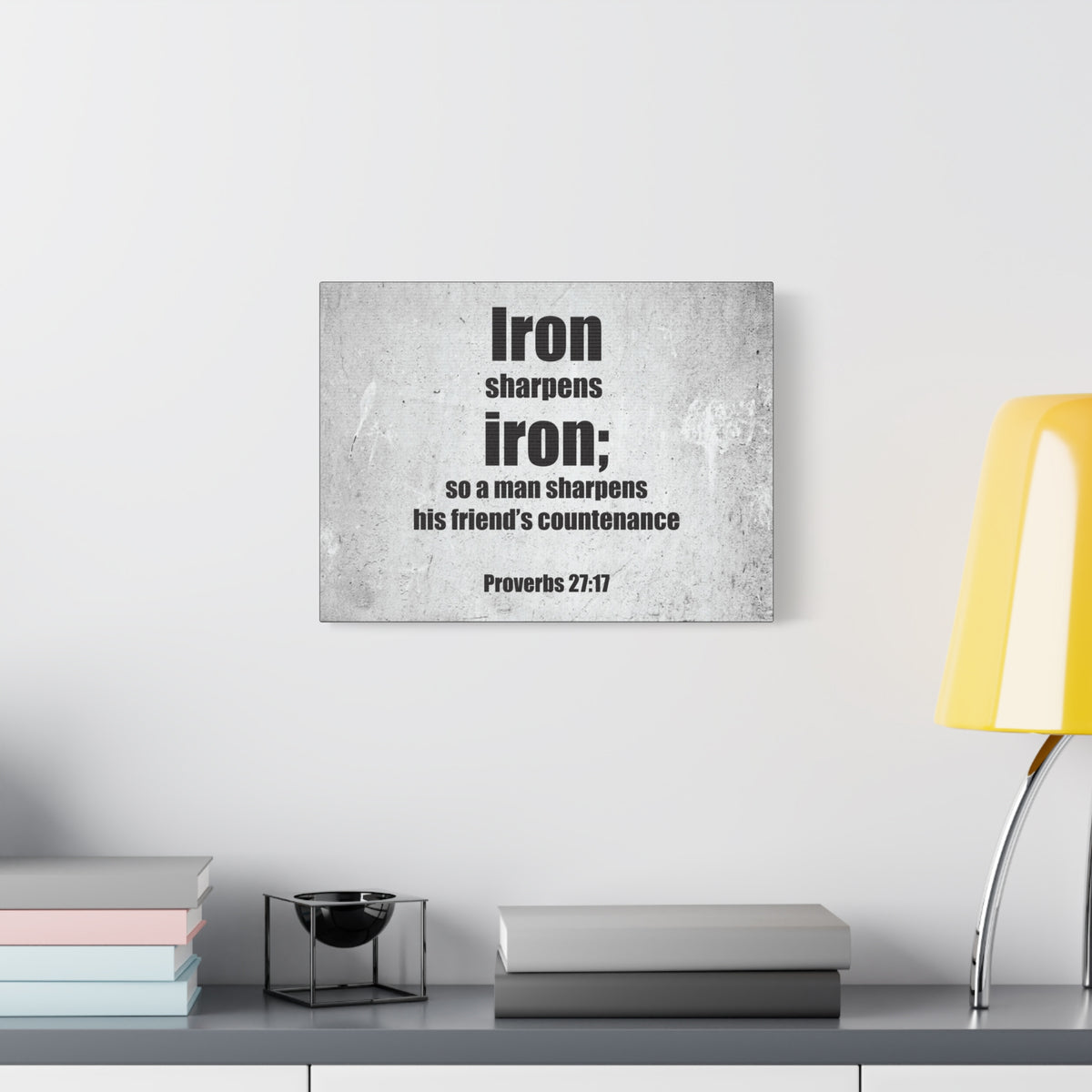 Scripture Canvas Iron Sharpens Iron Proverbs 27:17 Christian Wall Art Bible Verse Print Ready to Hang