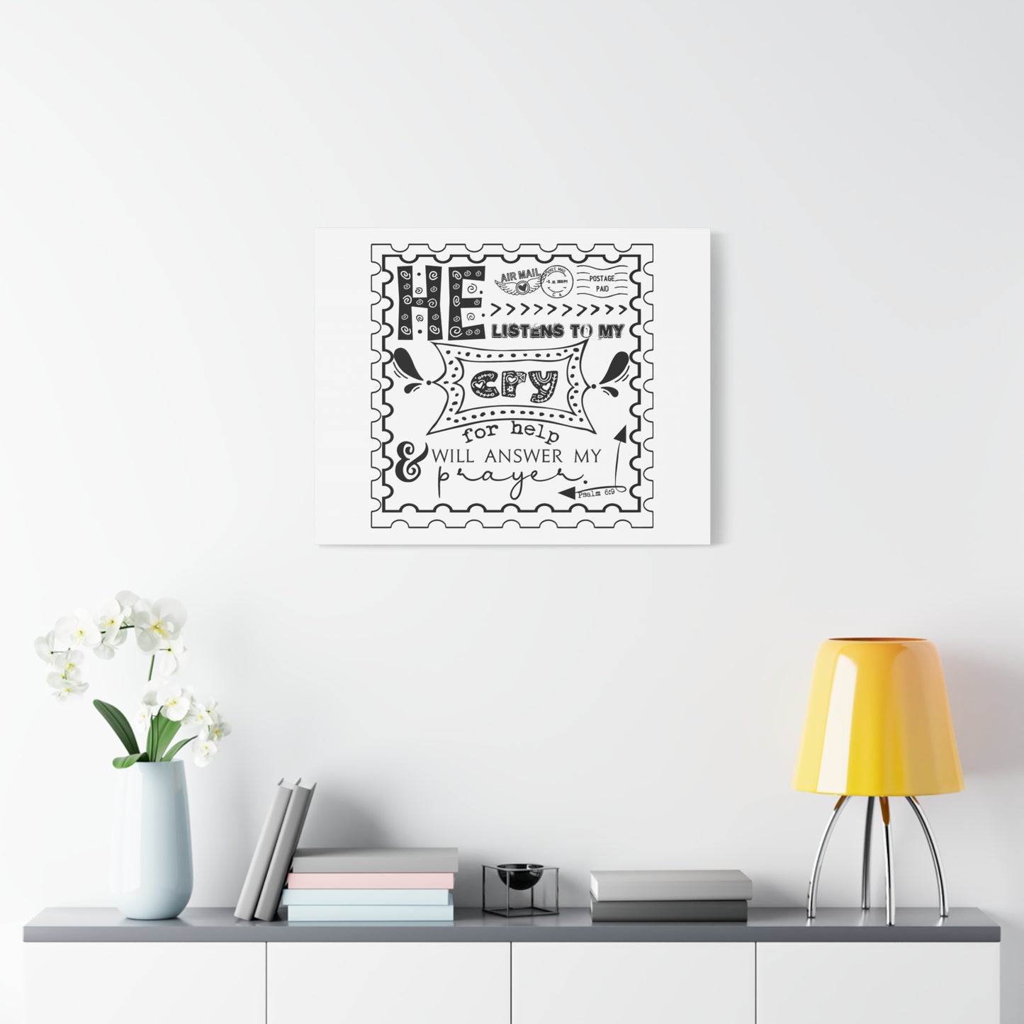 Scripture Canvas He Listens To My Cry Psalm 6:9 Christian Wall Art Bible Verse Print Ready to Hang