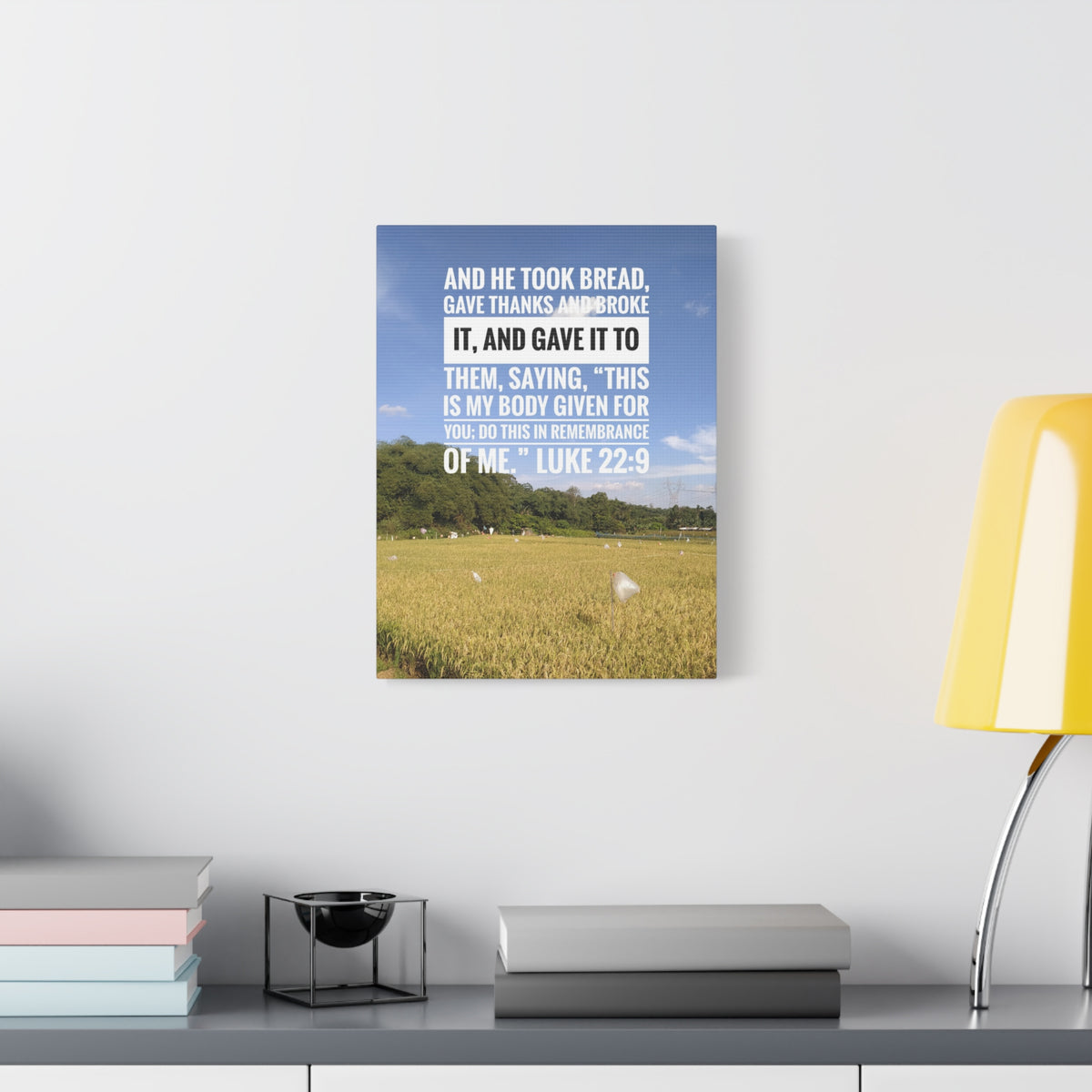 Scripture Canvas Gave Thanks Luke 22:9 Christian Wall Art Bible Verse Print Ready to Hang