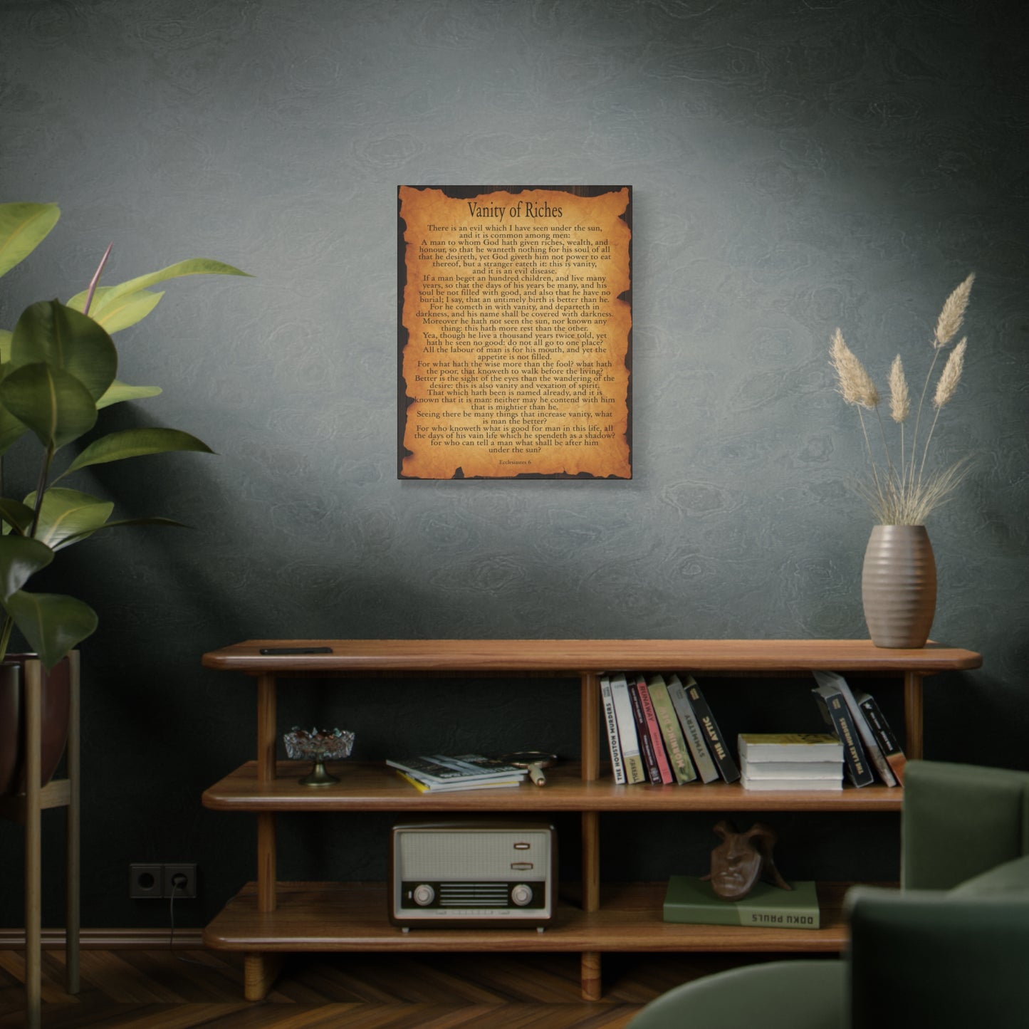 Scripture Walls Vanity of Riches Ecclesiastes 6 Gold Brown Bible Verse Canvas Christian Wall Art Ready to Hang