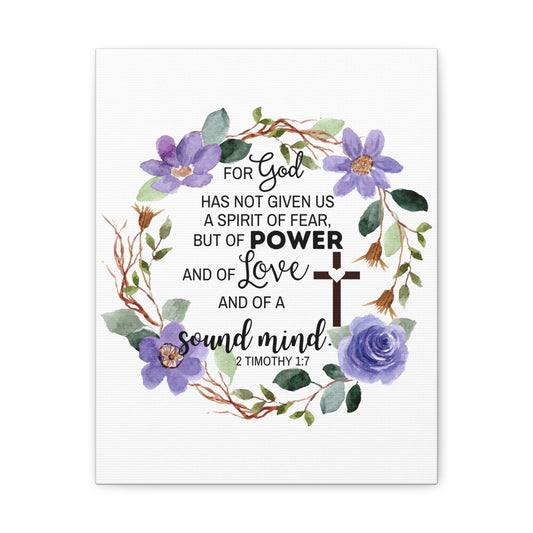 2 Timothy 1:7 Sound Mind Floral Wreath Bible Canvas Christian Wall Art Ready to Hang Unframed