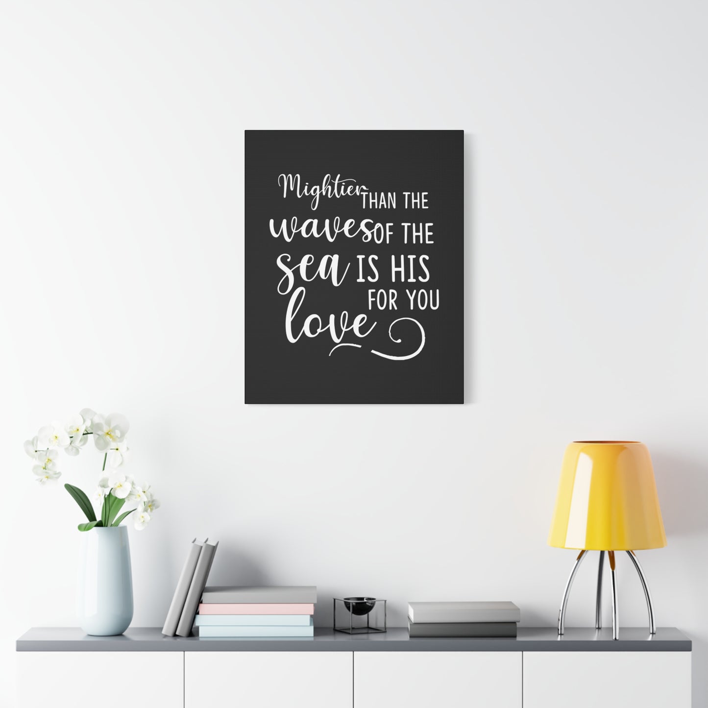 Scripture Canvas Mightier Than The Waves Of The Sea Psalm 93:4 Christian Wall Art Bible Verse Print Ready to Hang