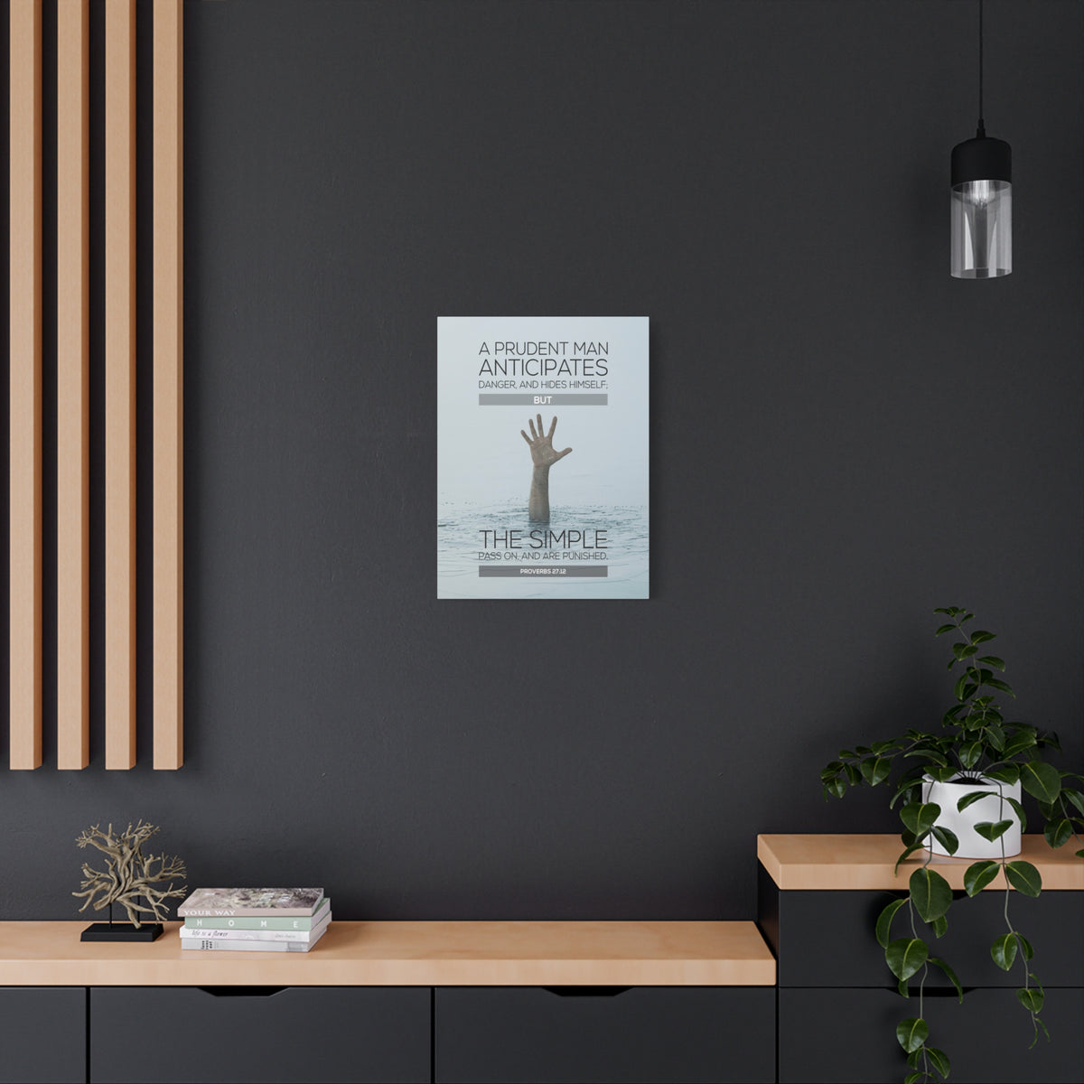 Scripture Canvas A Prudent Man Drowning Proverbs 27:12 Christian Wall Art Bible Verse Print Ready to Hang