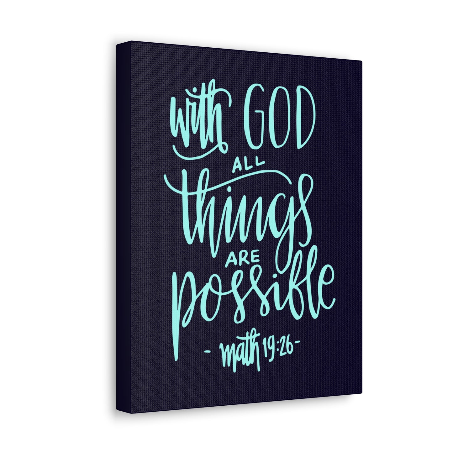 With God All Things Matthew 19:26 Blue Cursive Christian Wall Art Bible Verse Print Ready To Hang