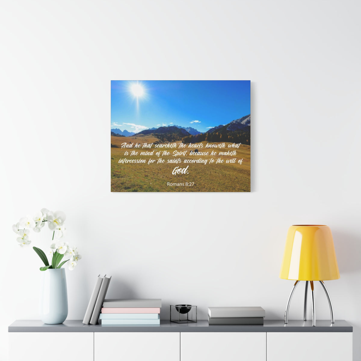 Scripture Canvas The Will of God Romans 8:27 Christian Wall Art Bible Verse Print Ready to Hang