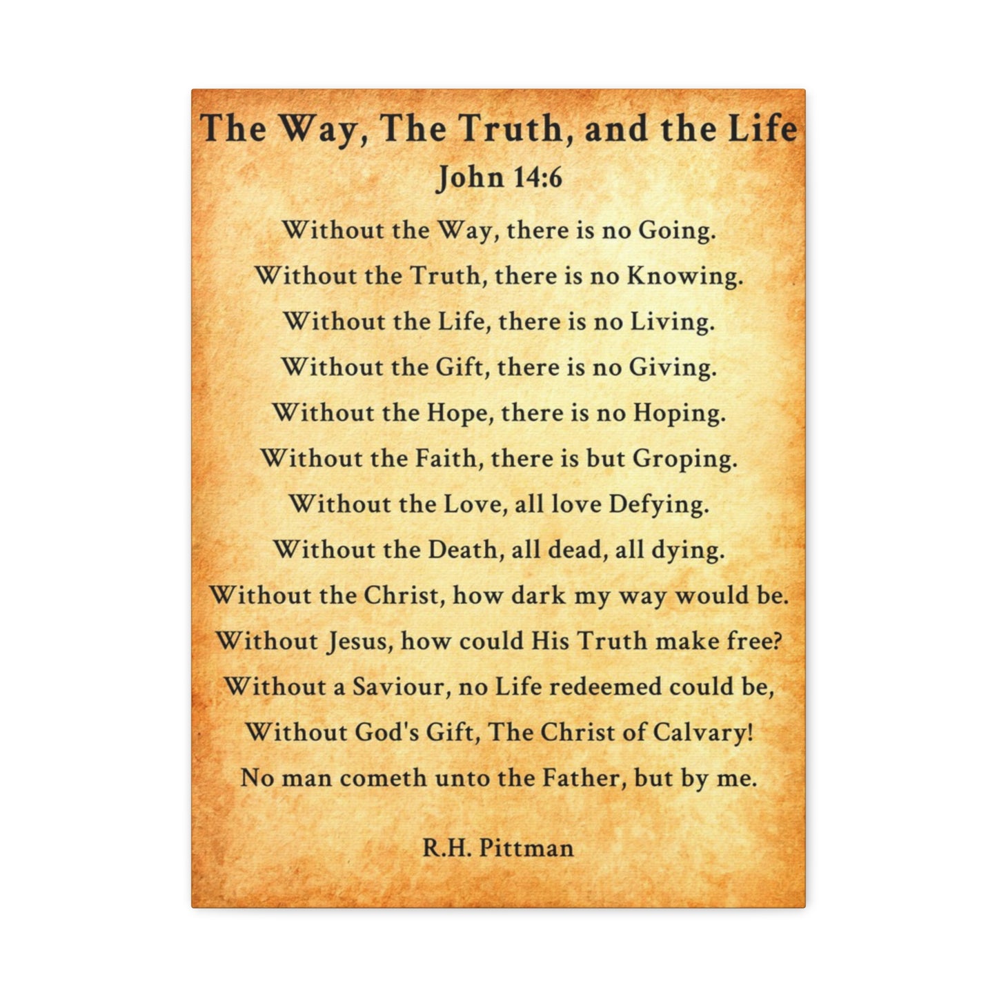 Way Truth Life John 14:6 Gold Bible Verse Canvas Christian Wall Art Ready to Hang Unframed
