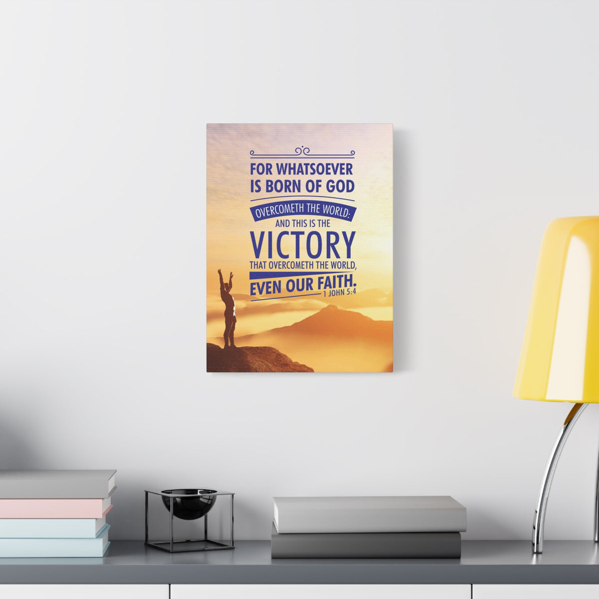 Scripture Canvas Overcometh the World 1 John 5:4 Christian Wall Art Bible Verse Print Ready to Hang