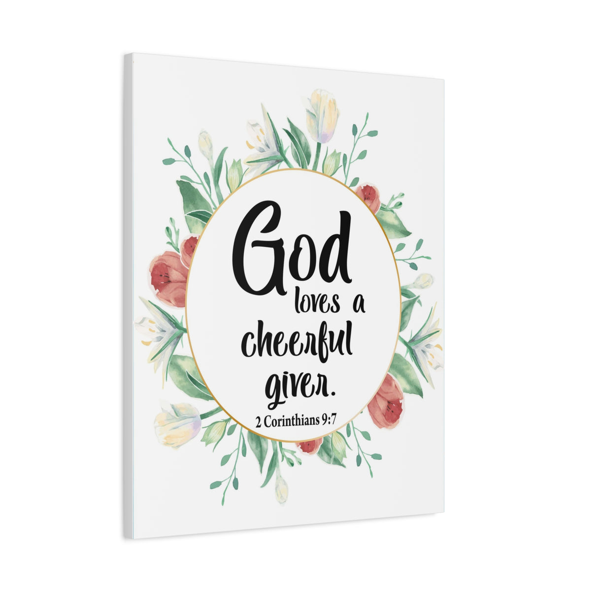 Scripture Canvas God Loves a Cheerful Giver 2 Corinthians 9:7 Christian Wall Art Bible Verse Print Ready to Hang