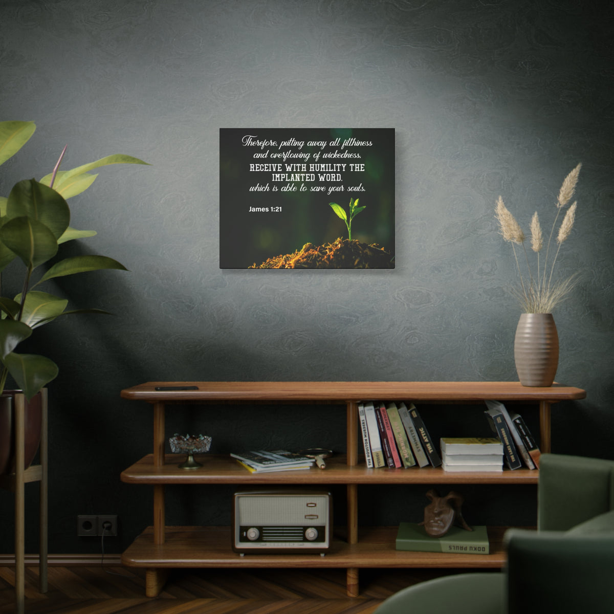 Scripture Canvas Implanted Word James 1:21 Christian Wall Art Bible Verse Print Ready to Hang