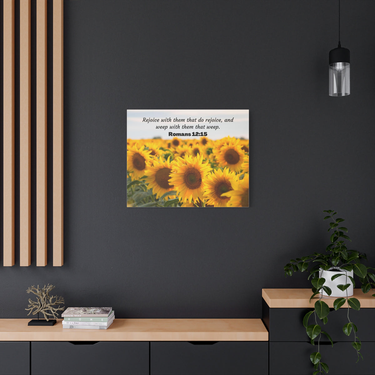 Scripture Canvas Rejoice With Them Romans 12:15 Sunflower Christian Wall Art Bible Verse Print Ready to Hang