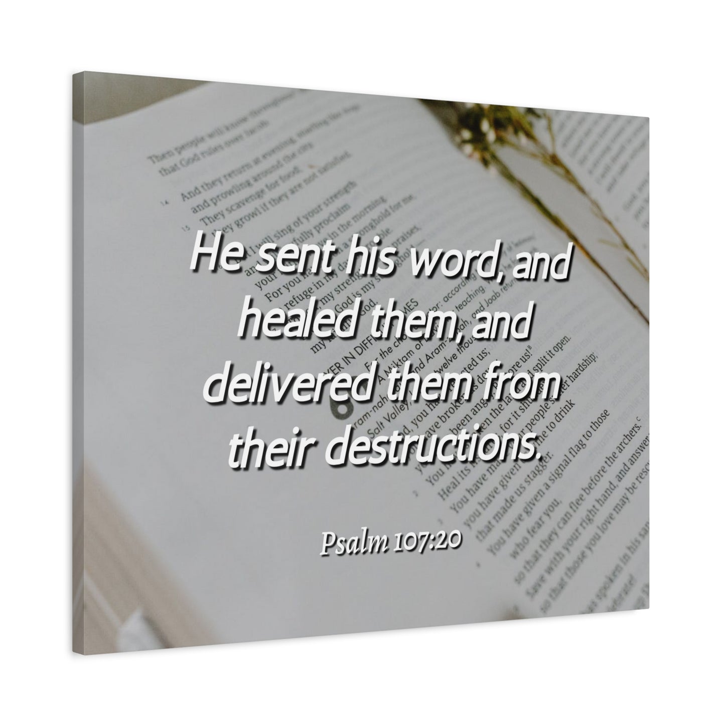 Scripture Canvas Healed Them Psalm 107:20 Christian Wall Art Bible Verse Print Ready to Hang