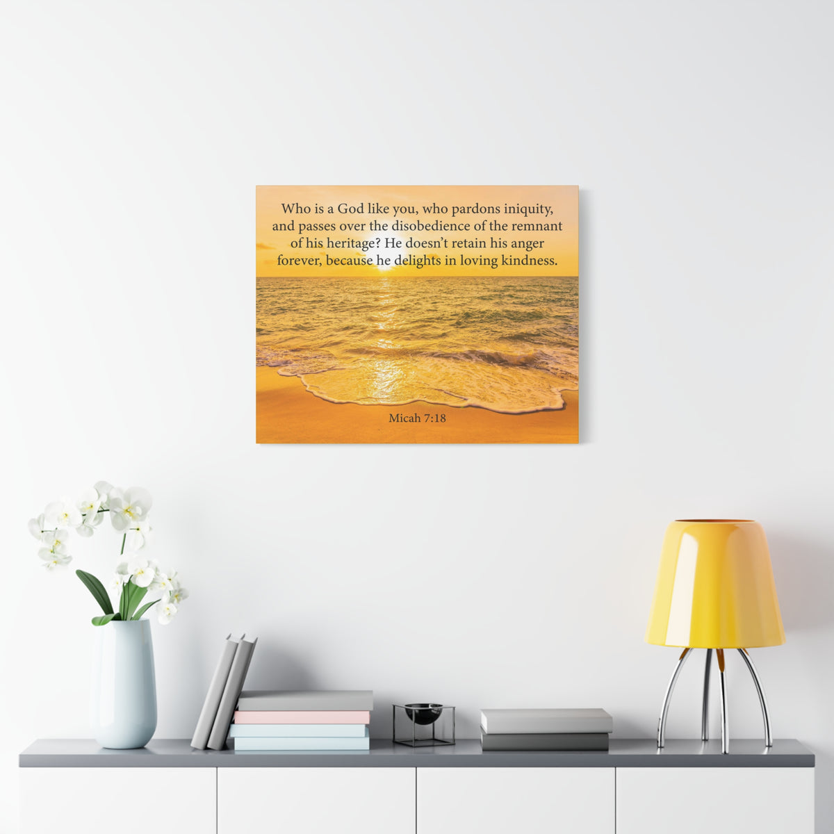 Scripture Canvas Loving Kindness Micah 7:18 Christian Wall Art Bible Verse Print Ready to Hang